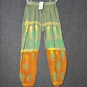 Rhea Chic Olive and Orange Joggers Made in India OS